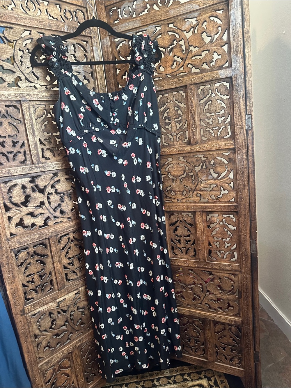 GAP Black Maxi Dress with Red & White Floral Print